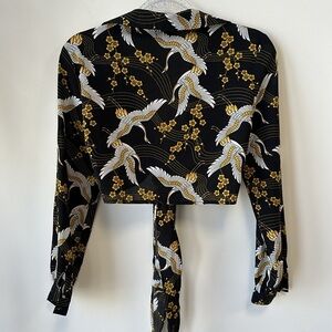 Nasty Gal Sz 2 Boho Birds Long Sleeve Crop Top